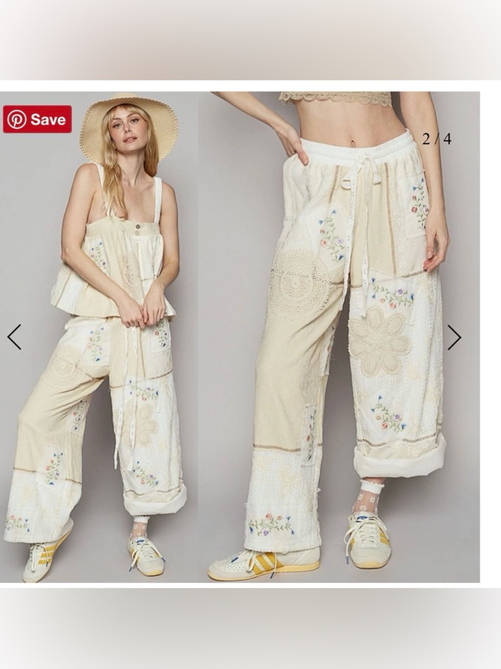 POL Floral Embroidered Wide Leg Crochet Lace Patchwork Pants - Picture 6 of 6